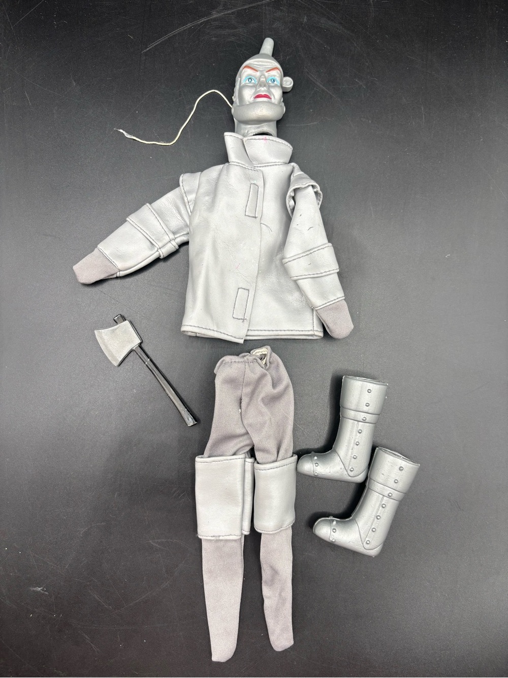 Vintage Tin Man Costume Ken Doll Wizard of Oz Dress Up Mask Boots Jacket Silver